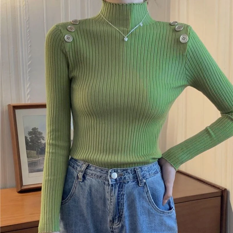 The Refined Contour | Women's Slim-Fit Semi-Turtleneck Pullover Sweater - Image 3