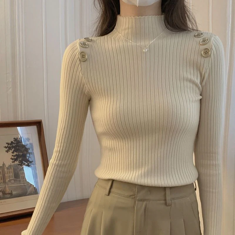 The Refined Contour | Women's Slim-Fit Semi-Turtleneck Pullover Sweater - Image 4
