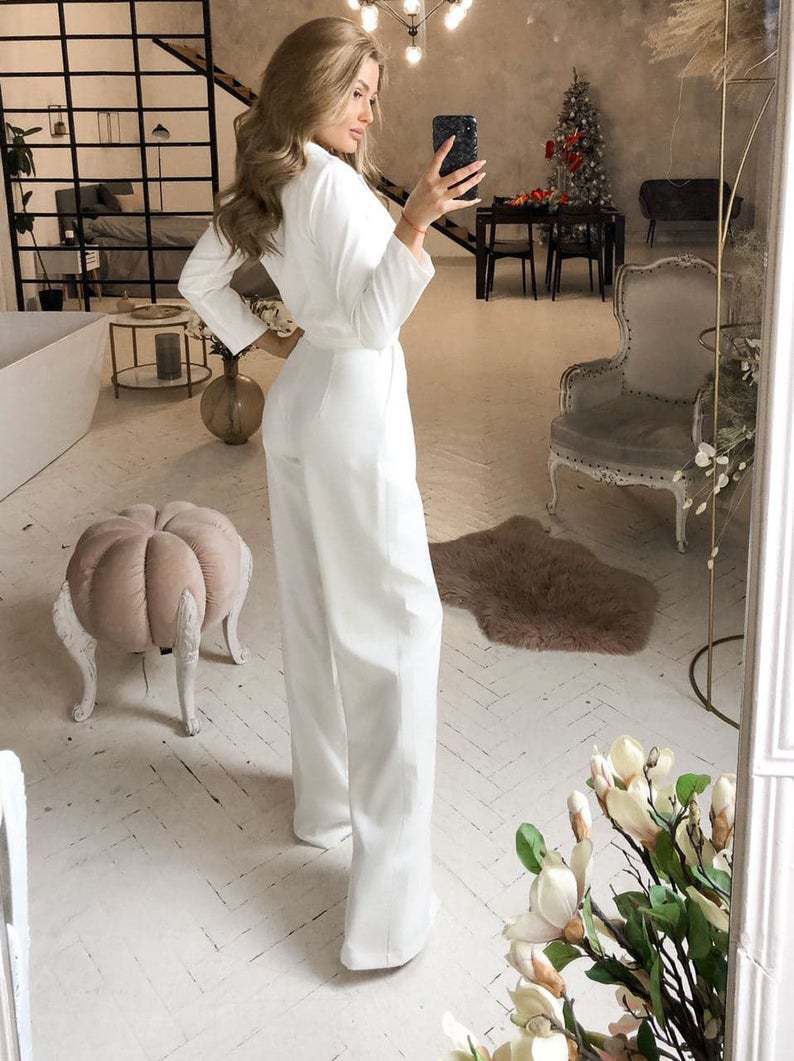 The Refined Flow | Solid Color Wine Red Long-Sleeve Wide-Leg Jumpsuit - Image 12