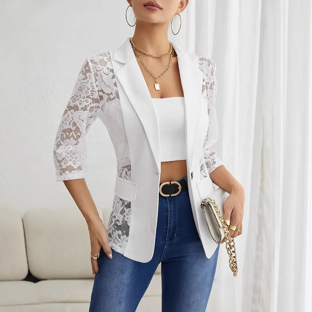 The Refined Lace | Women's Lace Splicing Slim Blazer Top