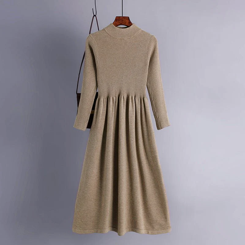 The Refined Layer | Solid Color Semi-Turtleneck Long-Sleeve Knit Midi Dress FD - Image 4