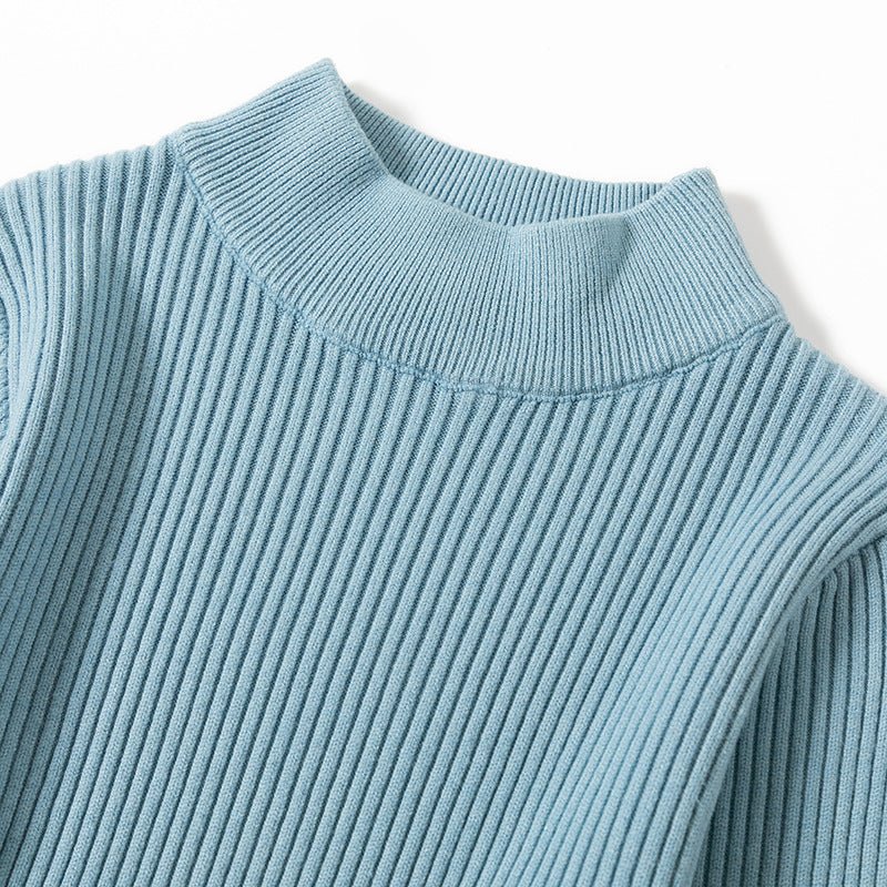 The Refined Layer | Solid Color Semi-Turtleneck Long-Sleeve Knit Midi Dress FD - Image 5