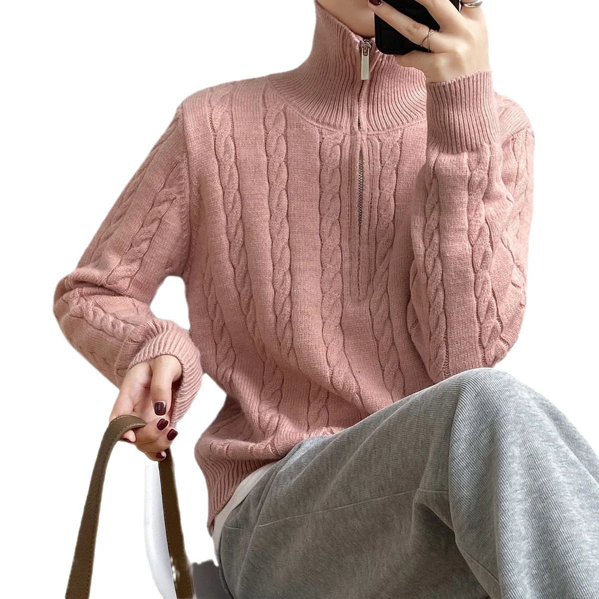 The Retro Charm | Solid Color Lapel Thick Knit Cardigan - Image 5