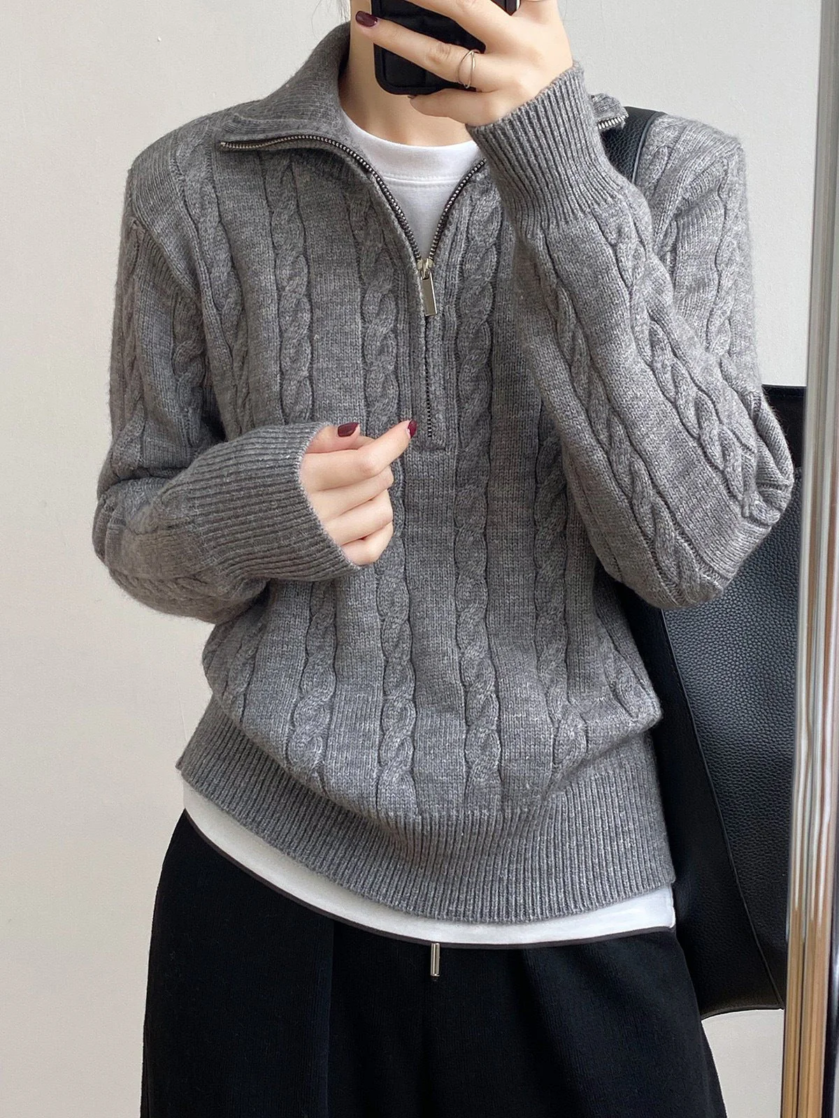 The Retro Charm | Solid Color Lapel Thick Knit Cardigan - Image 8