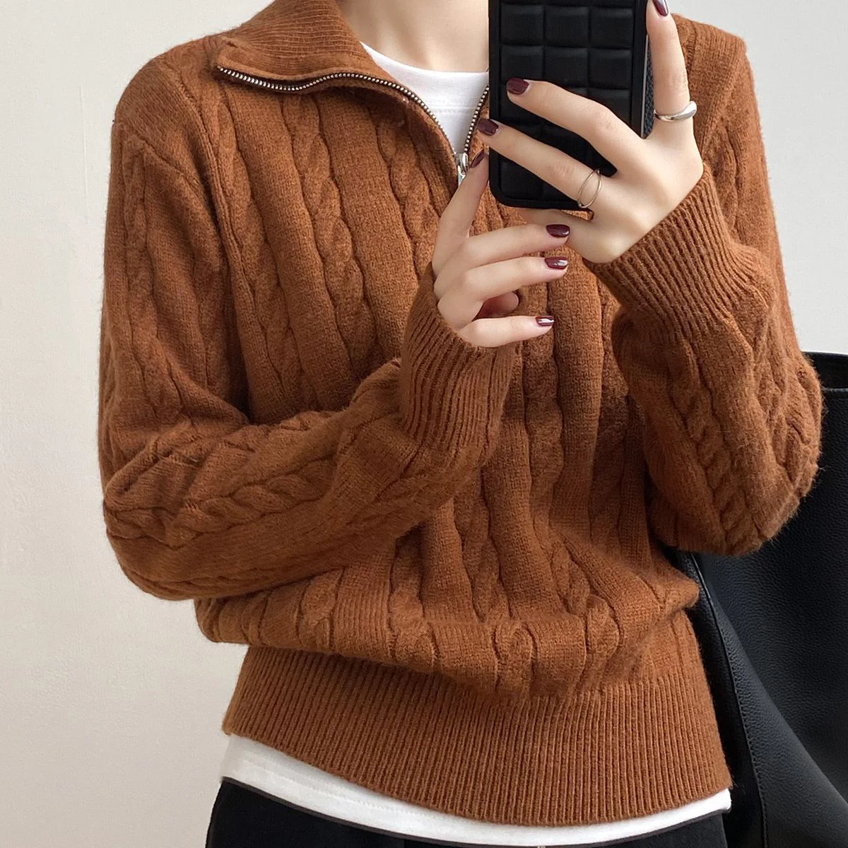 The Retro Charm | Solid Color Lapel Thick Knit Cardigan FD
