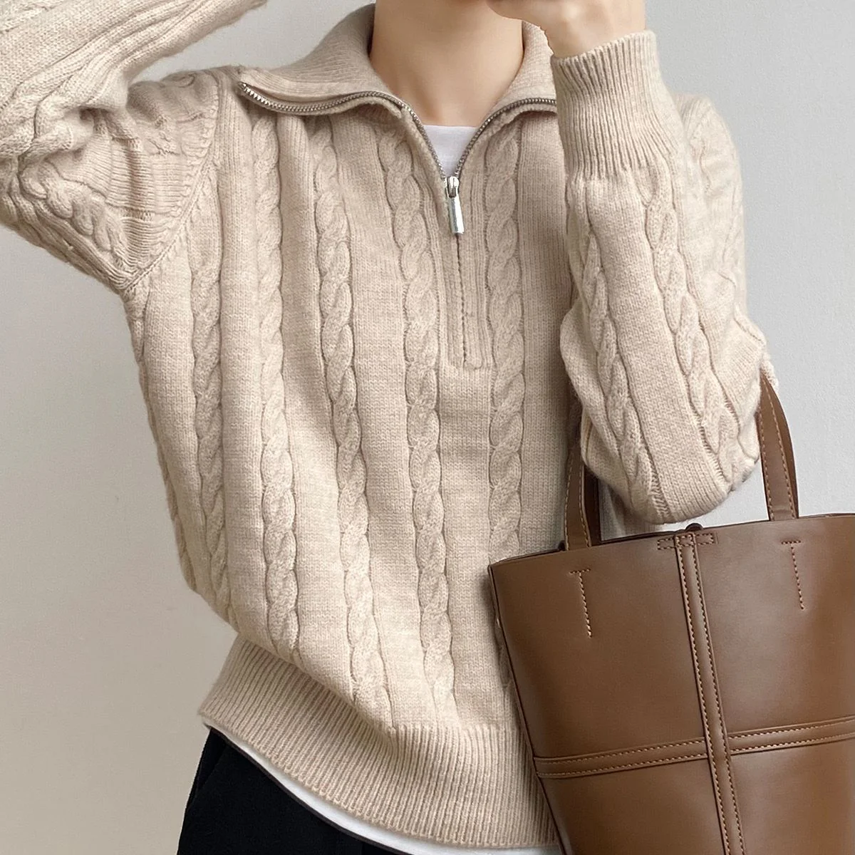 The Retro Charm | Solid Color Lapel Thick Knit Cardigan FD - Image 3