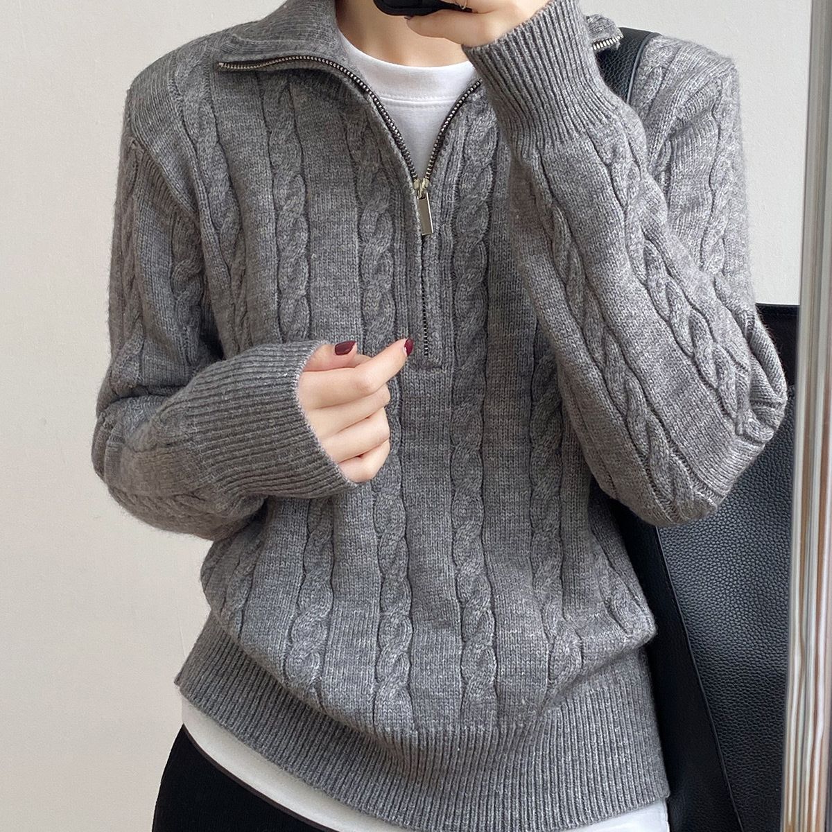 The Retro Charm | Solid Color Lapel Thick Knit Cardigan FD - Image 4