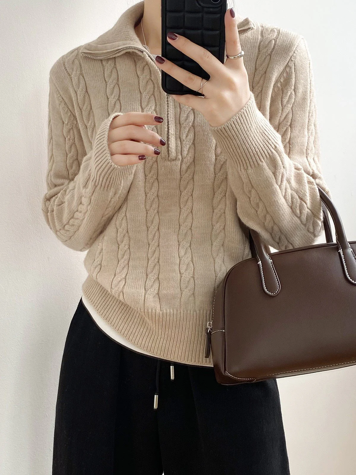 The Retro Charm | Solid Color Lapel Thick Knit Cardigan FD - Image 6