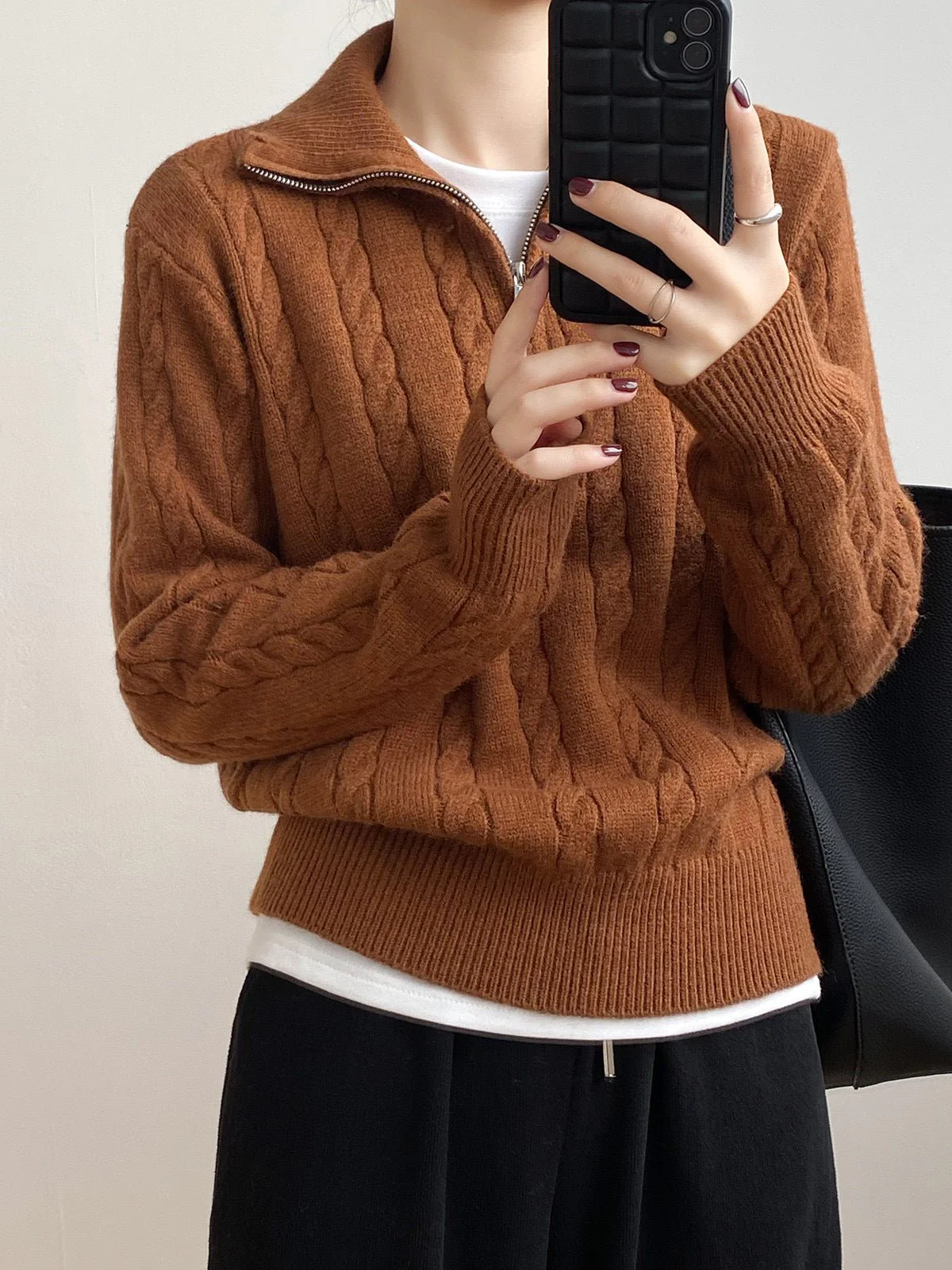 The Retro Charm | Solid Color Lapel Thick Knit Cardigan FD - Image 9