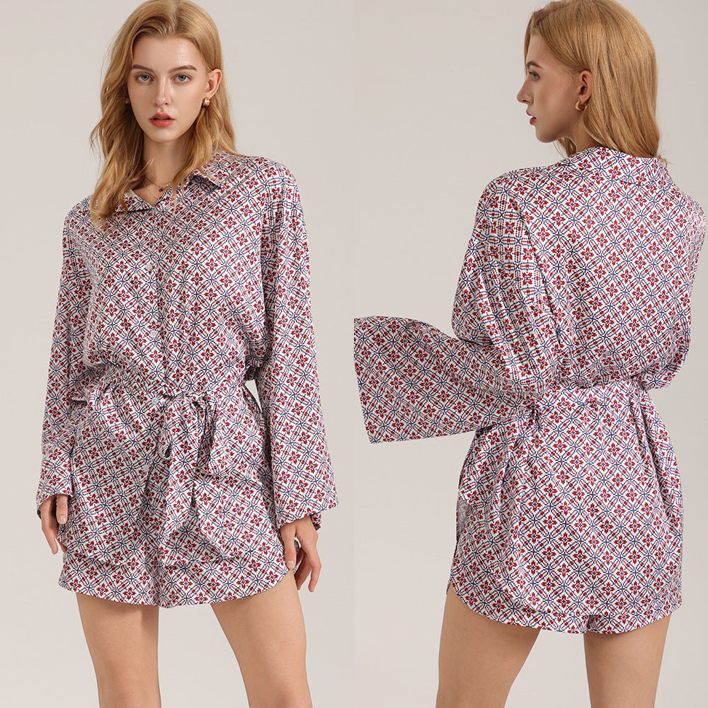 The Retro Geometry | Women's Satin Long-Sleeve Geometric Print Short Pajama Set - Image 5