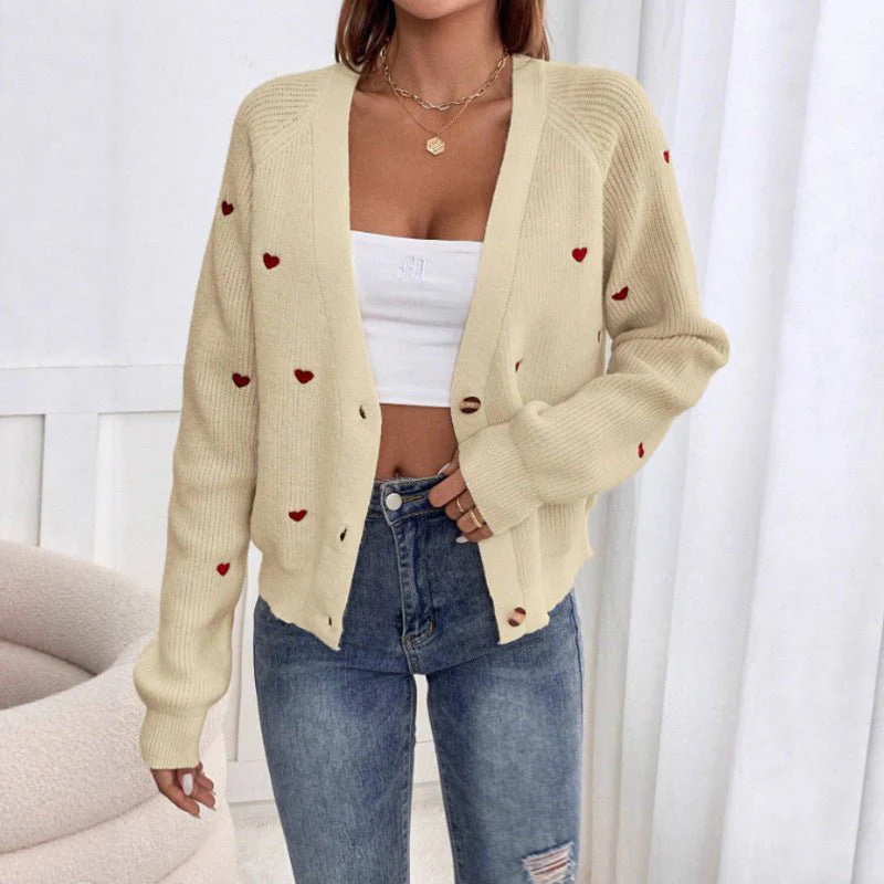 The Romantic Thread | Women's Love Pattern V-Neck Cardigan Sweater - Image 4