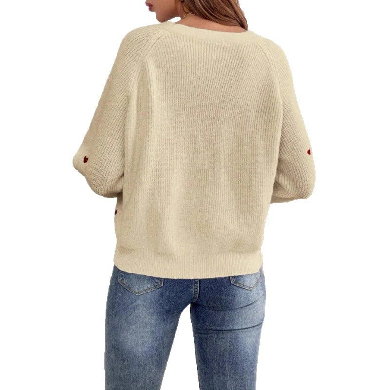 The Romantic Thread | Women's Love Pattern V-Neck Cardigan Sweater - Image 5