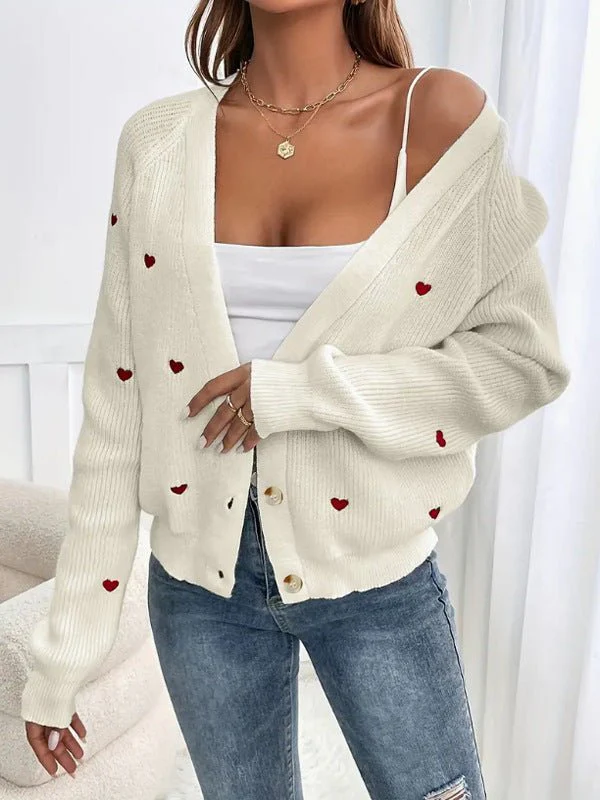 The Romantic Thread | Women's Love Pattern V-Neck Cardigan Sweater - Image 6