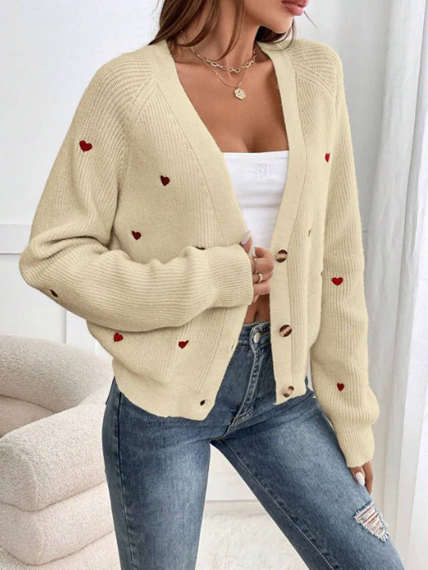 The Romantic Thread | Women's Love Pattern V-Neck Cardigan Sweater - Image 7