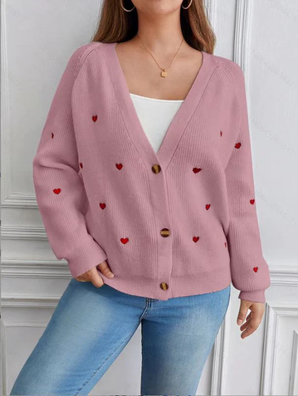 The Romantic Thread | Women's Love Pattern V-Neck Cardigan Sweater - Image 8