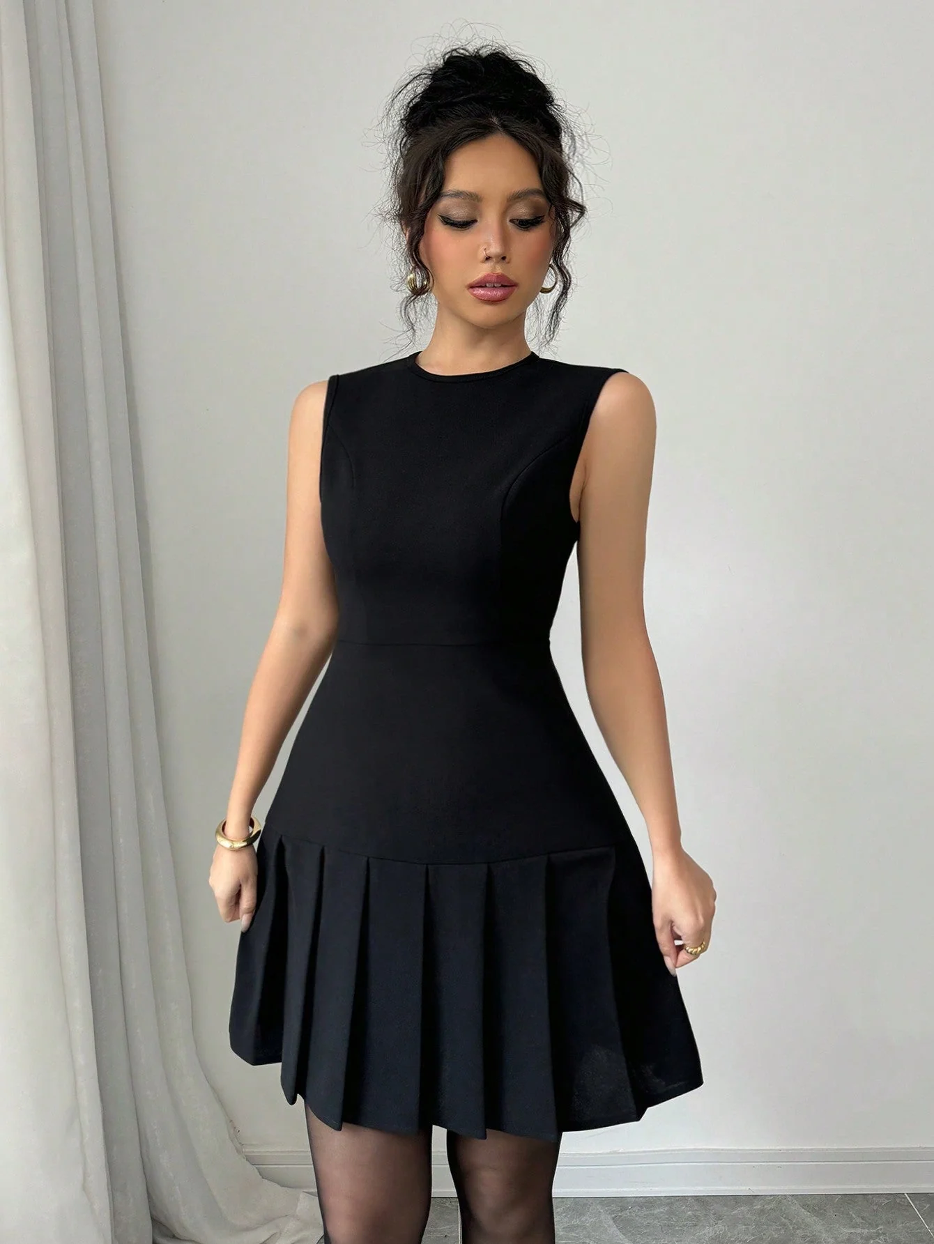 The Romantic Whisper | Elegant Black Pleated Mini Dress - Image 3