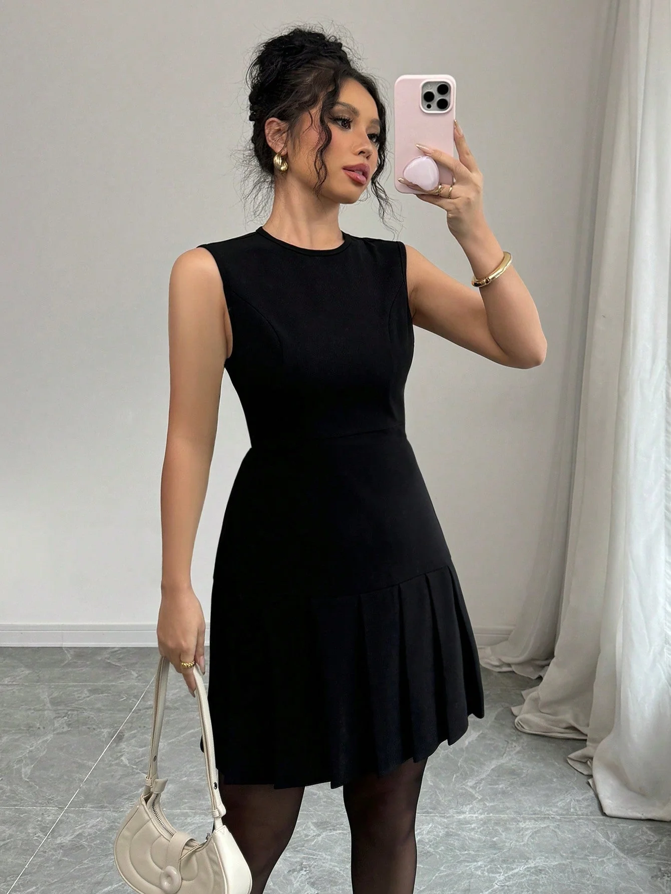 The Romantic Whisper | Elegant Black Pleated Mini Dress - Image 5