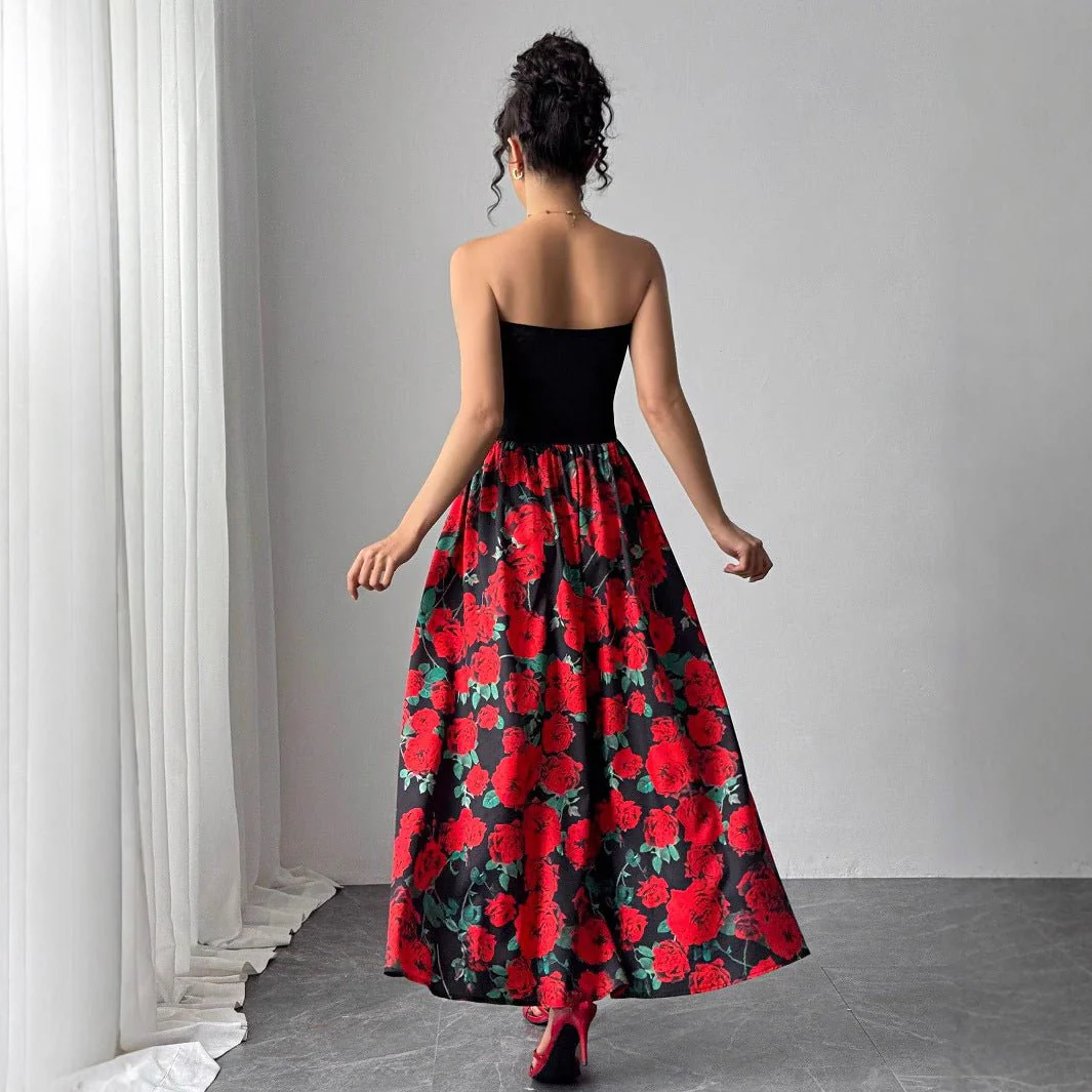 The Rose Seduction | Women's 3D Rose Print Strapless Maxi Dress - Image 2
