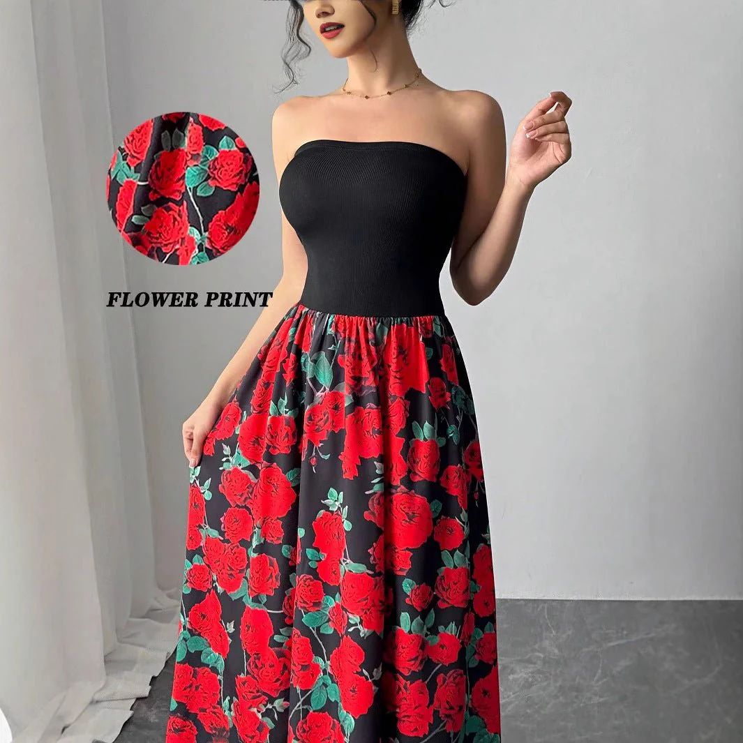 The Rose Seduction | Women's 3D Rose Print Strapless Maxi Dress - Image 3