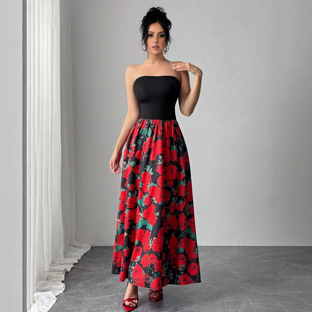 The Rose Seduction | Women's 3D Rose Print Strapless Maxi Dress - Image 4