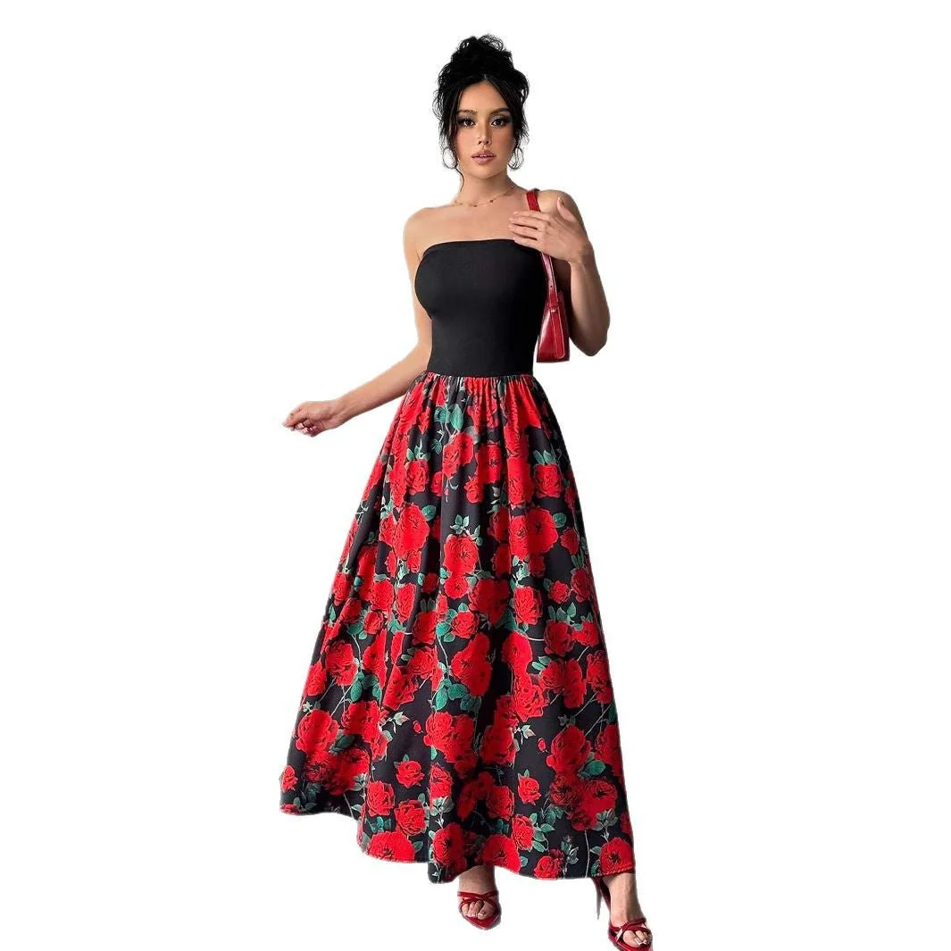 The Rose Seduction | Women's 3D Rose Print Strapless Maxi Dress - Image 5
