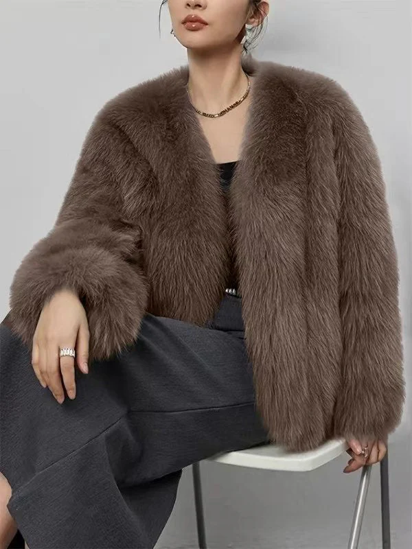 The Royal Plush | Women's Short Faux Fur V-Neck Jacket - Image 9