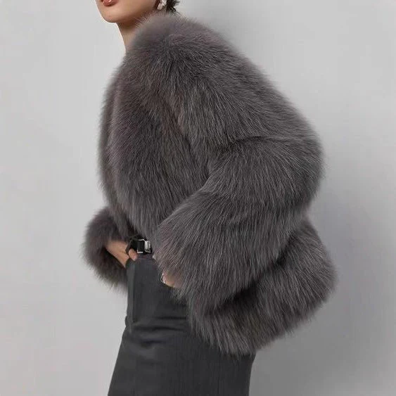 The Royal Plush | Women's Short Faux Fur V-Neck Jacket FD - Image 3