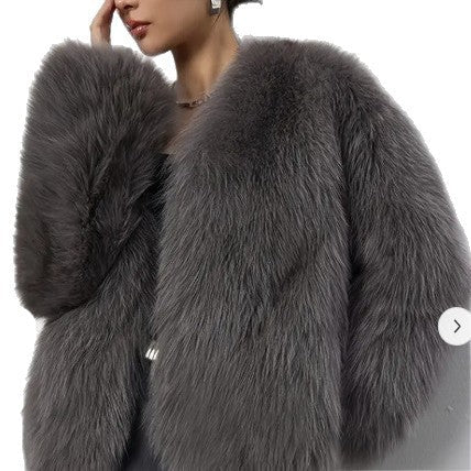 The Royal Plush | Women's Short Faux Fur V-Neck Jacket FD - Image 5