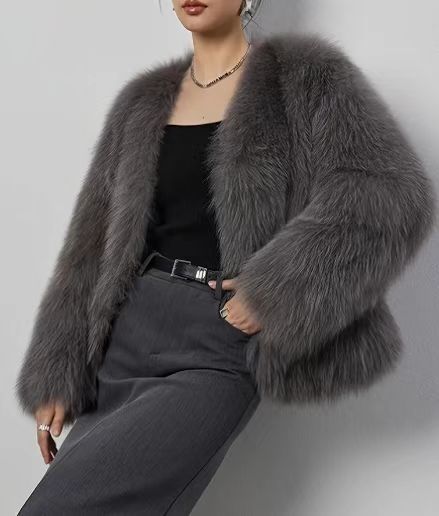 The Royal Plush | Women's Short Faux Fur V-Neck Jacket FD - Image 6