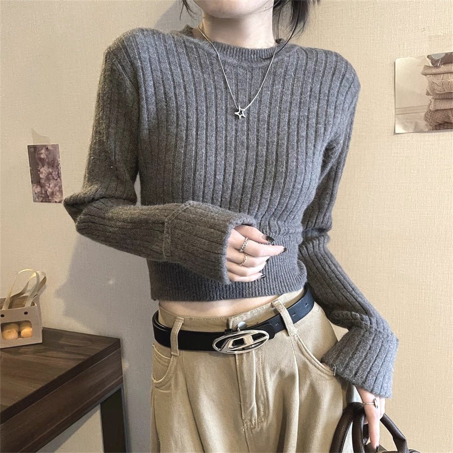 The Royal Sister Charm | Solid Color Slim-Fit Long-Sleeve Viscose Knit Sweater