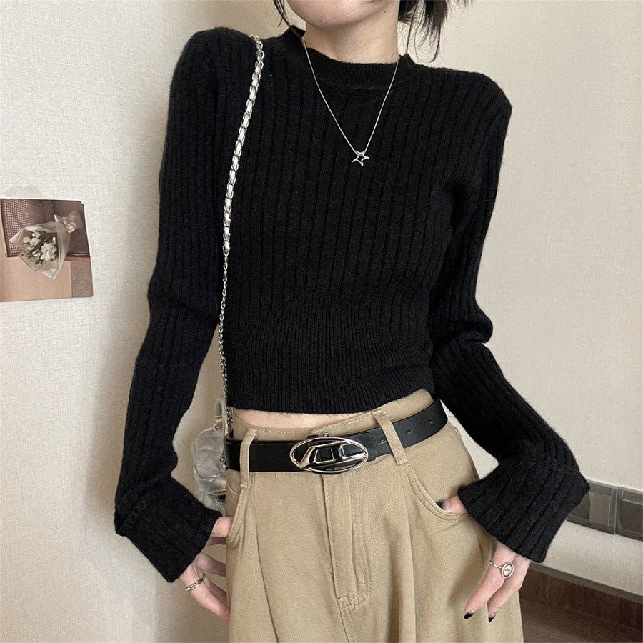 The Royal Sister Charm | Solid Color Slim-Fit Long-Sleeve Viscose Knit Sweater - Image 2