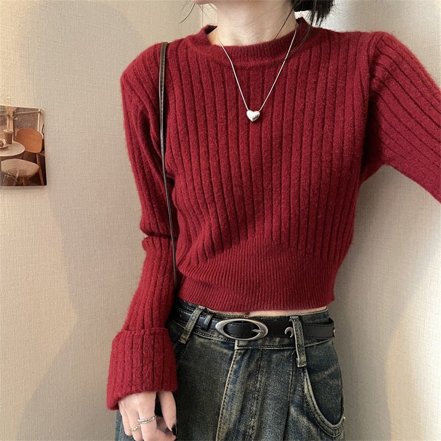 The Royal Sister Charm | Solid Color Slim-Fit Long-Sleeve Viscose Knit Sweater - Image 9