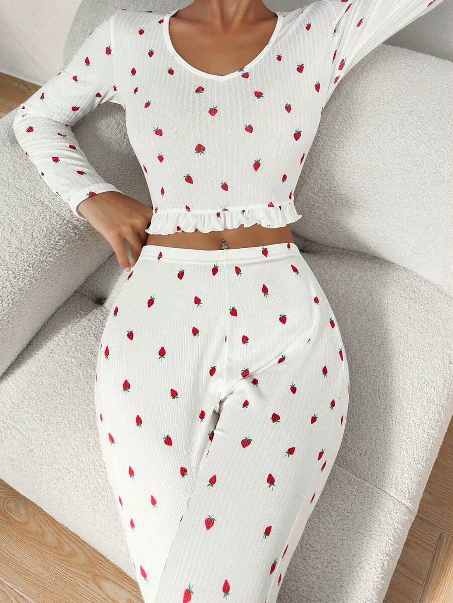 The Ruffle Charm | Solid Color Long-Sleeve Top & Pants Pajama Set - Image 6