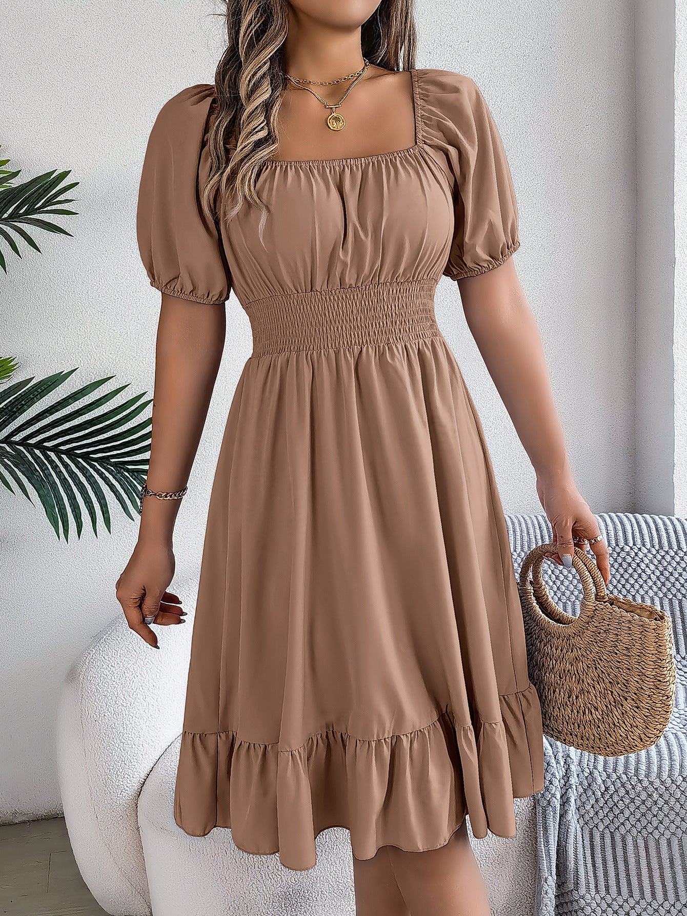 The Ruffled Charm | Solid Color Square-Neck Ruffled A-Line Midi Dress - Image 17