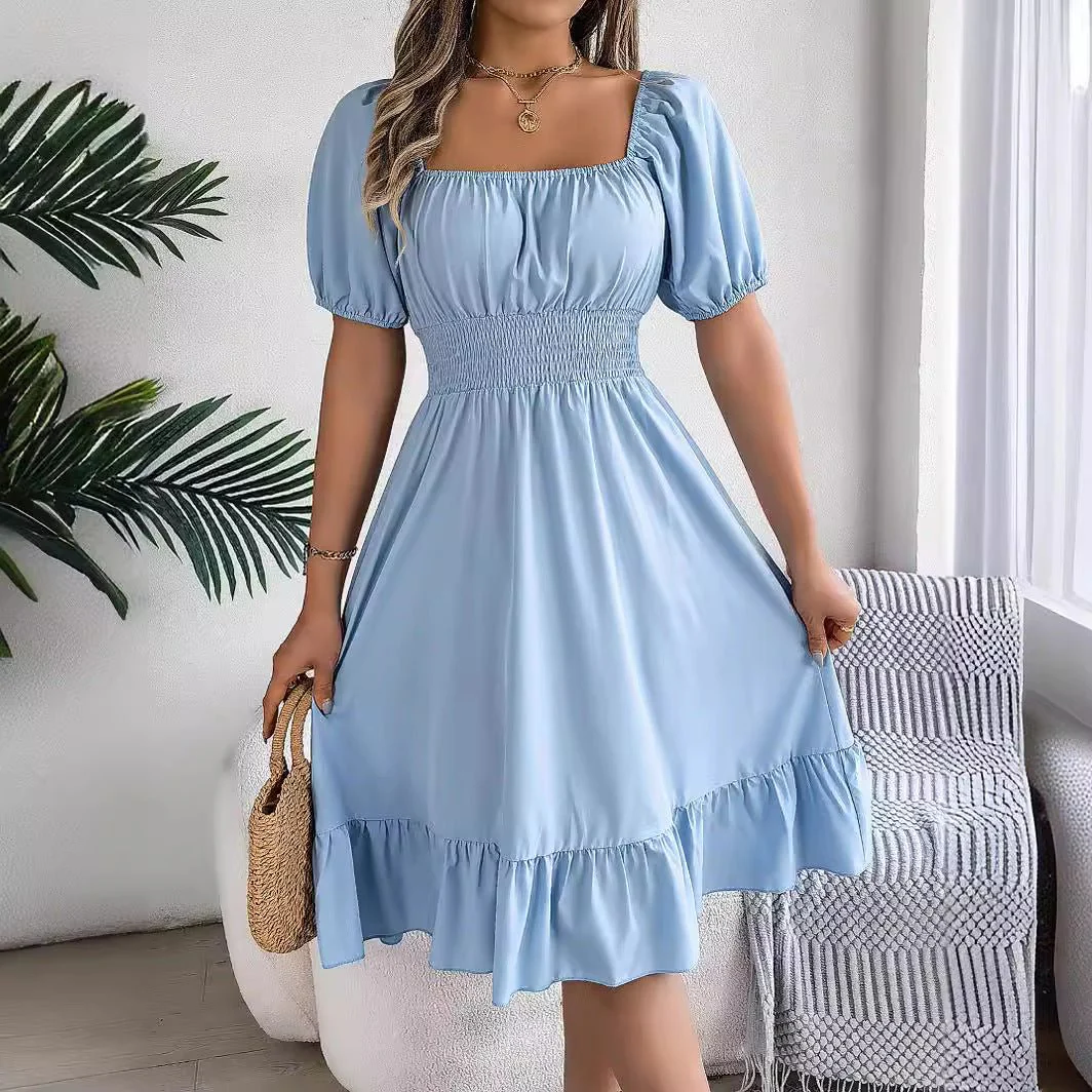 The Ruffled Charm | Solid Color Square-Neck Ruffled A-Line Midi Dress - Image 2