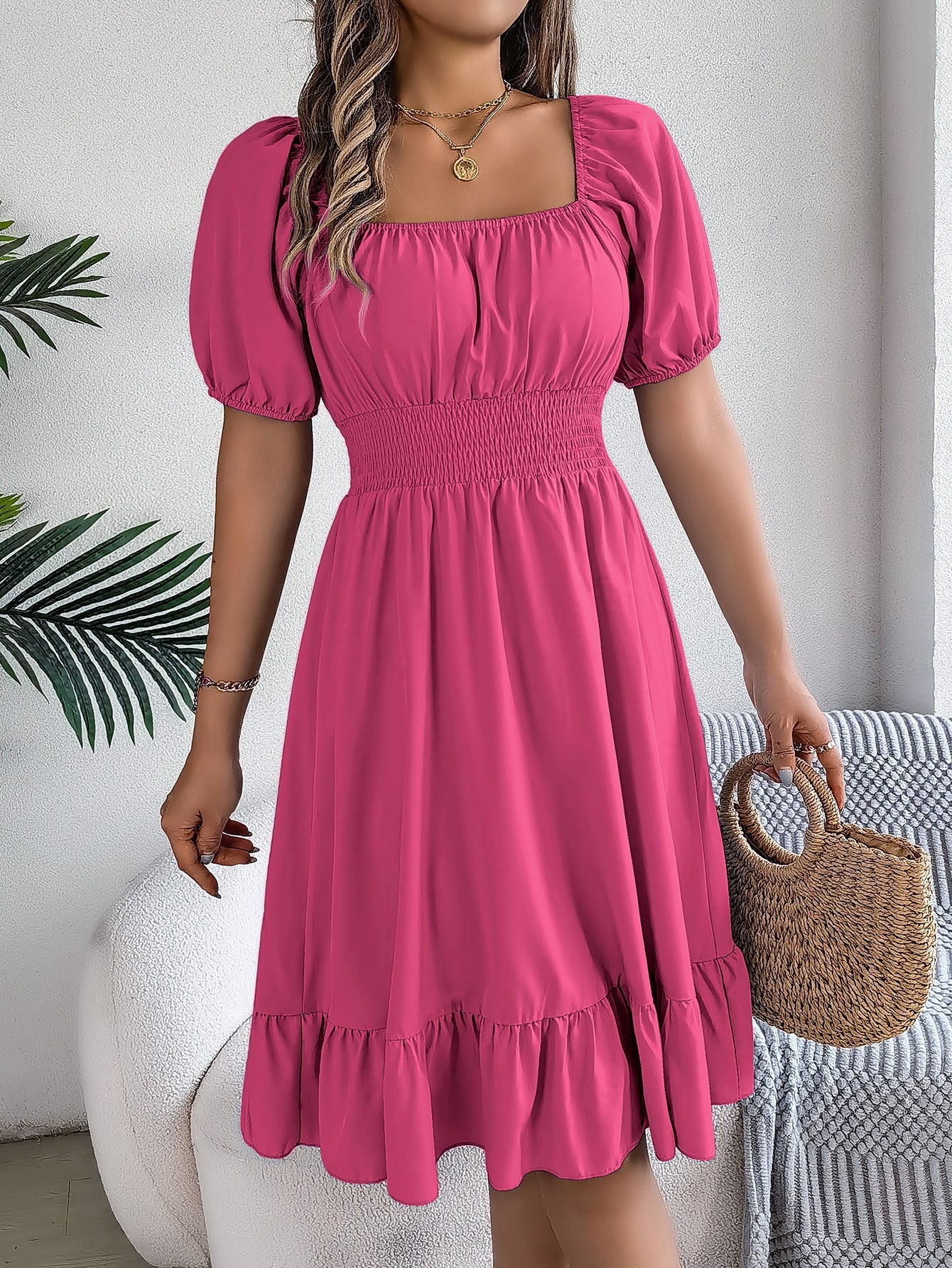 The Ruffled Charm | Solid Color Square-Neck Ruffled A-Line Midi Dress - Image 23