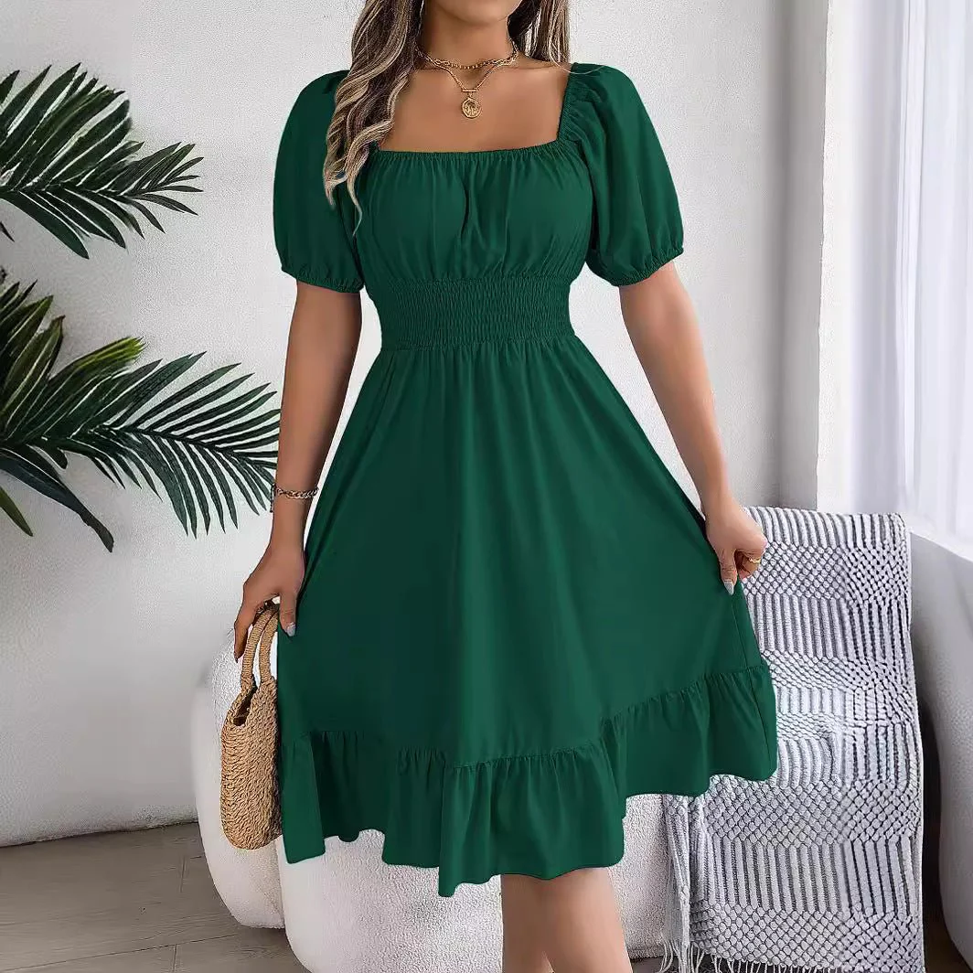 The Ruffled Charm | Solid Color Square-Neck Ruffled A-Line Midi Dress - Image 3
