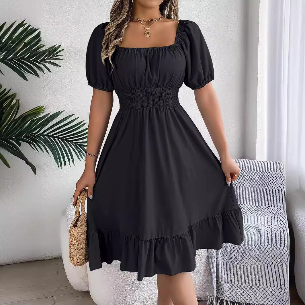 The Ruffled Charm | Solid Color Square-Neck Ruffled A-Line Midi Dress - Image 4