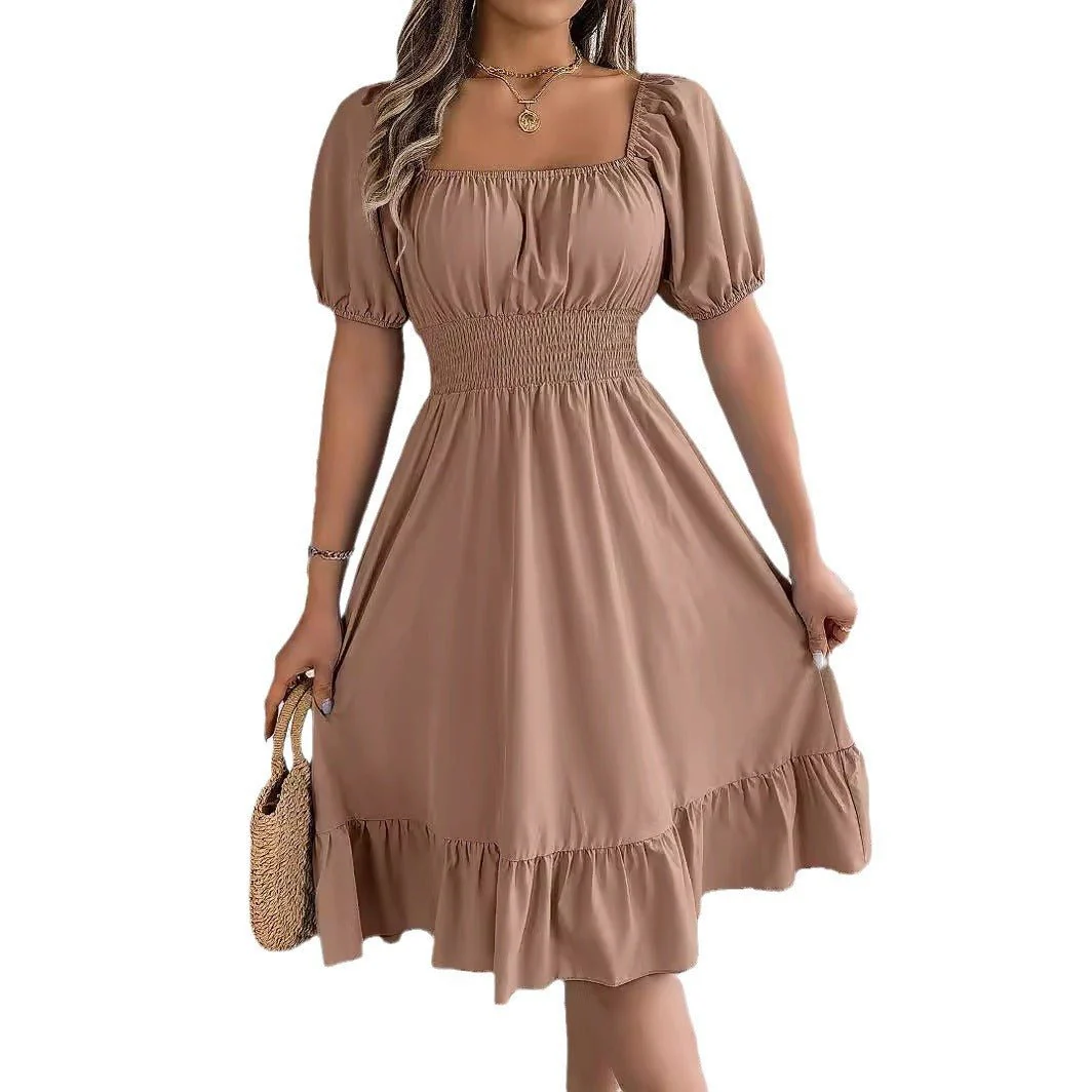The Ruffled Charm | Solid Color Square-Neck Ruffled A-Line Midi Dress - Image 5