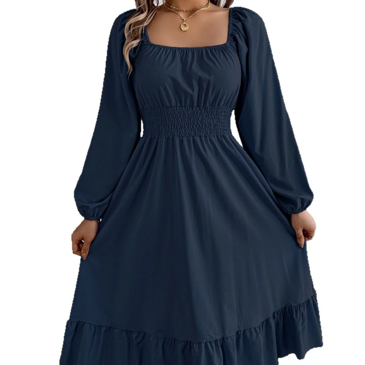 The Ruffled Charm | Solid Color Square-Neck Ruffled A-Line Midi Dress - Image 11