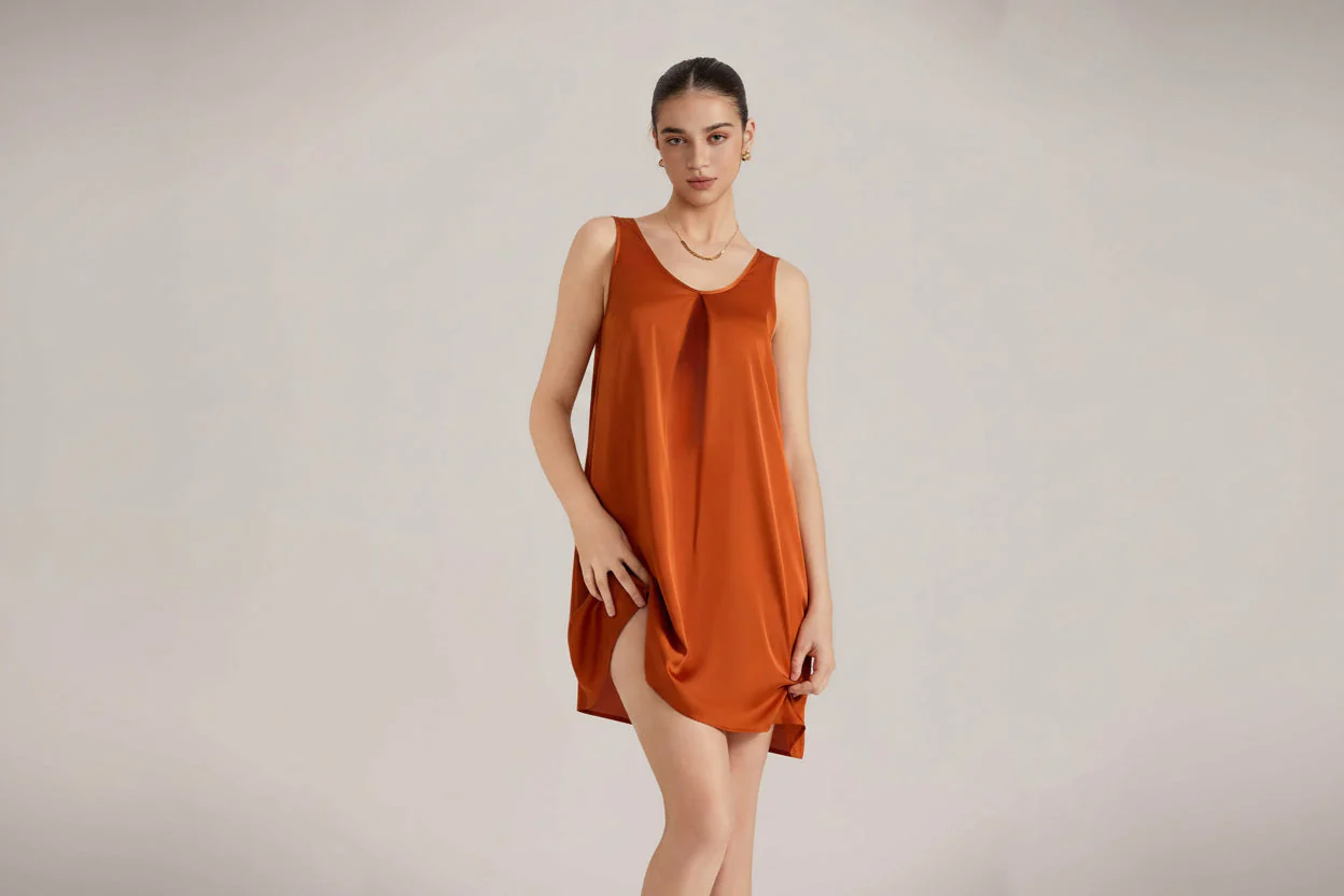The Satin Allure | Solid Color V-Neck Sleeveless Satin Midi Sleep Dress - Image 2
