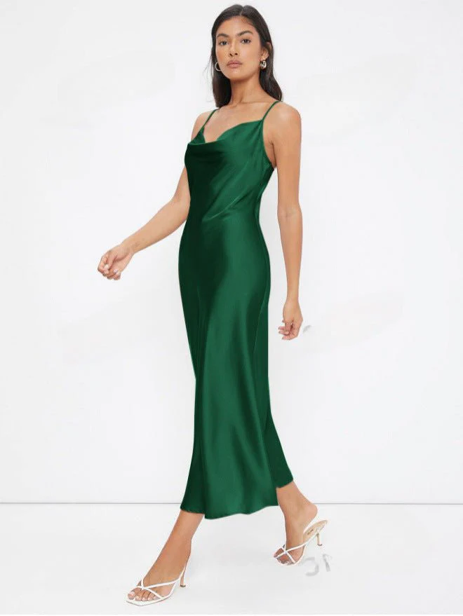 The Satin Allure | Women's Deep V-Neck Backless Satin Suspender Maxi Dress - Image 2