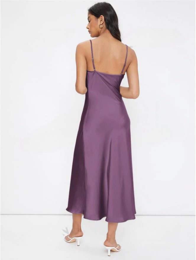 The Satin Allure | Women's Deep V-Neck Backless Satin Suspender Maxi Dress - Image 3