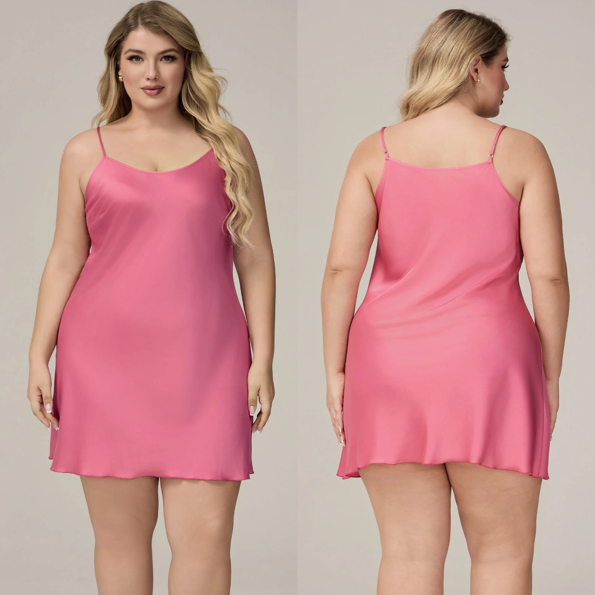 The Satin Charm | Solid Color Strap Mini Satin Sleep Dress - Image 12