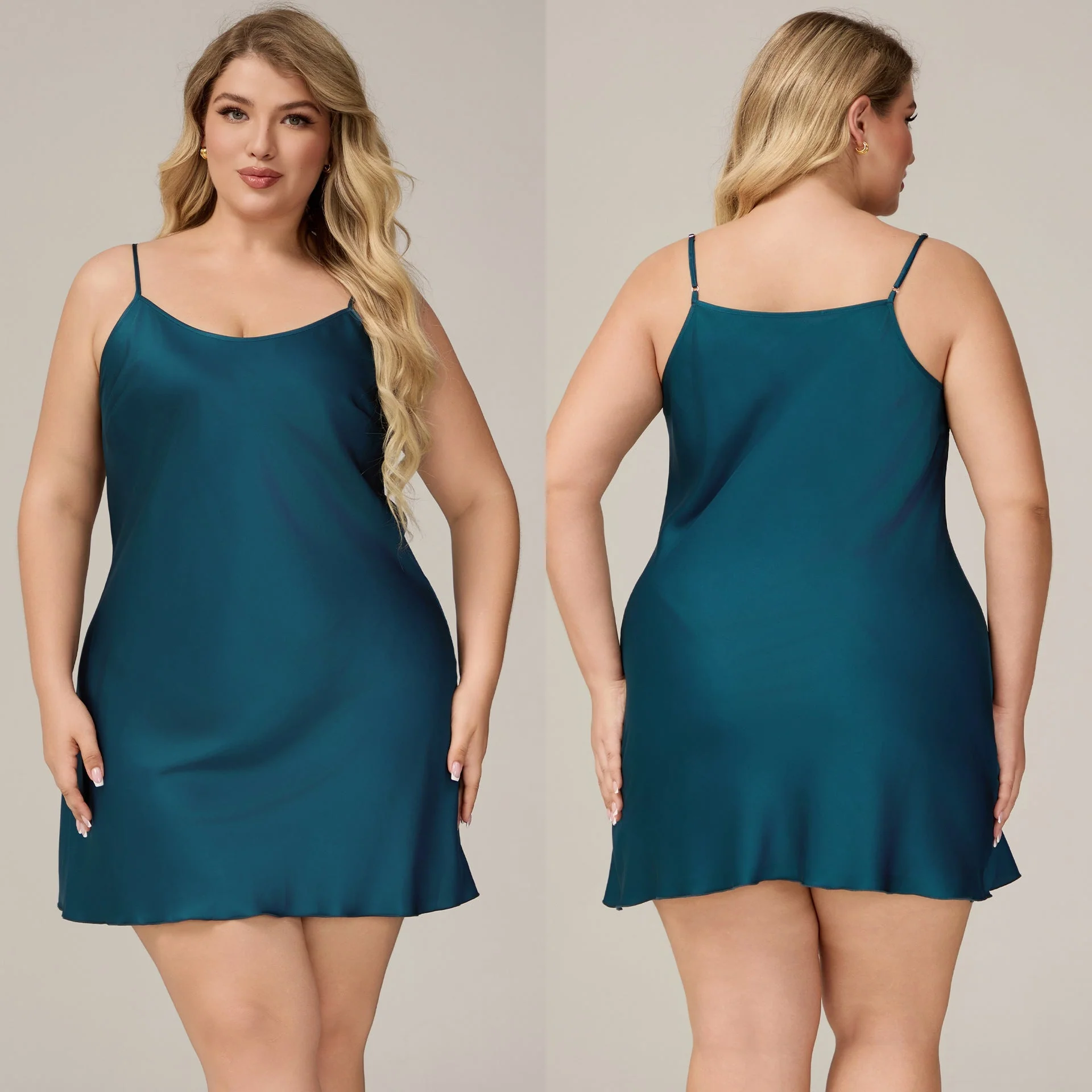 The Satin Charm | Solid Color Strap Mini Satin Sleep Dress - Image 15