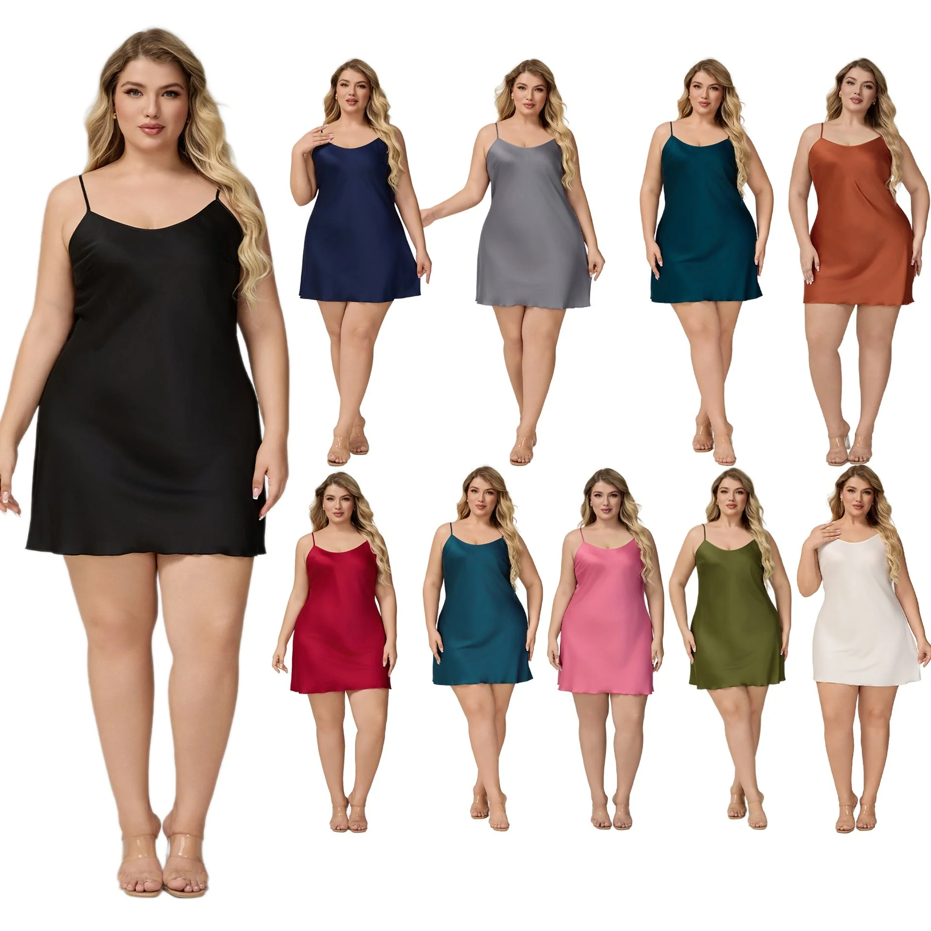 The Satin Charm | Solid Color Strap Mini Satin Sleep Dress - Image 5