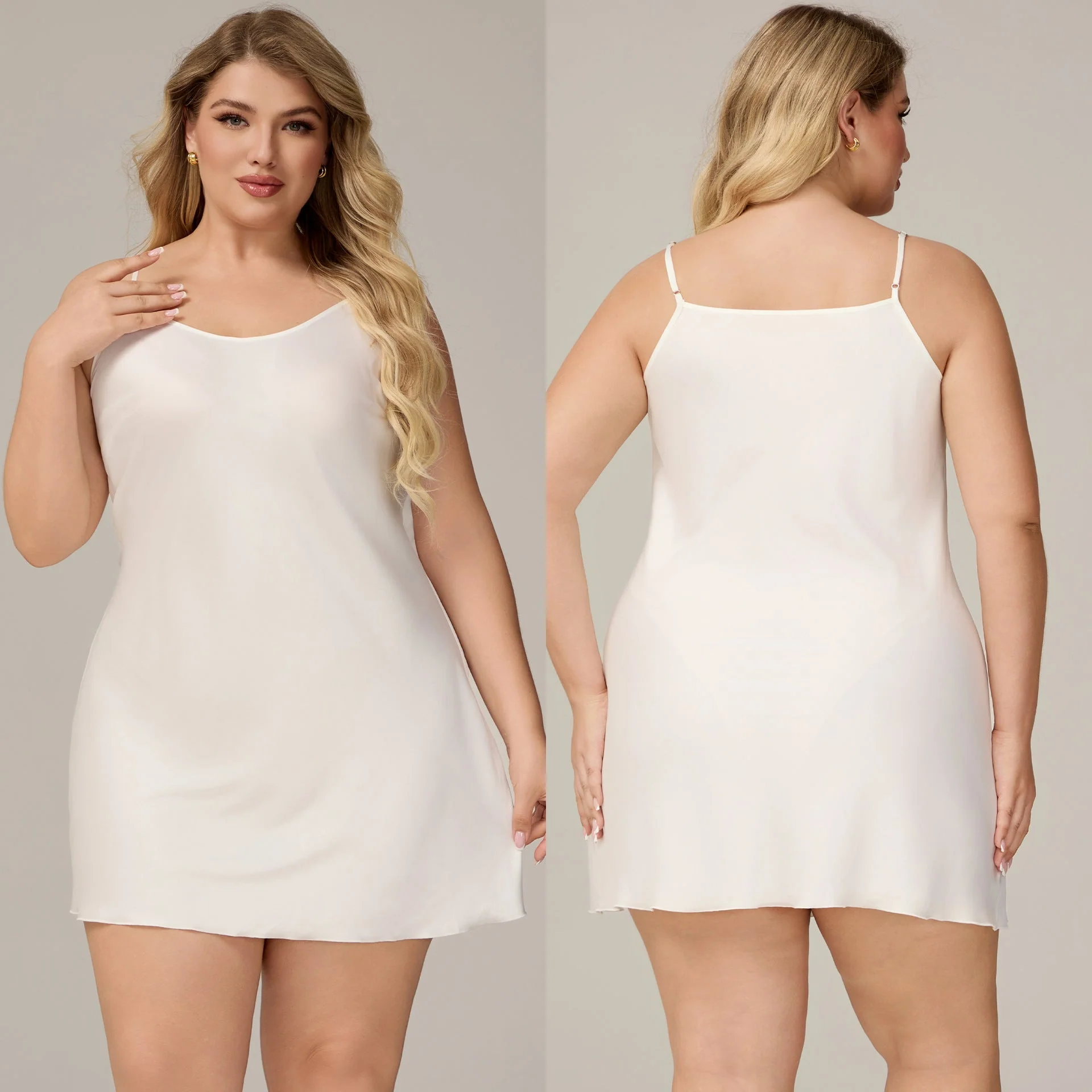 The Satin Charm | Solid Color Strap Mini Satin Sleep Dress - Image 7