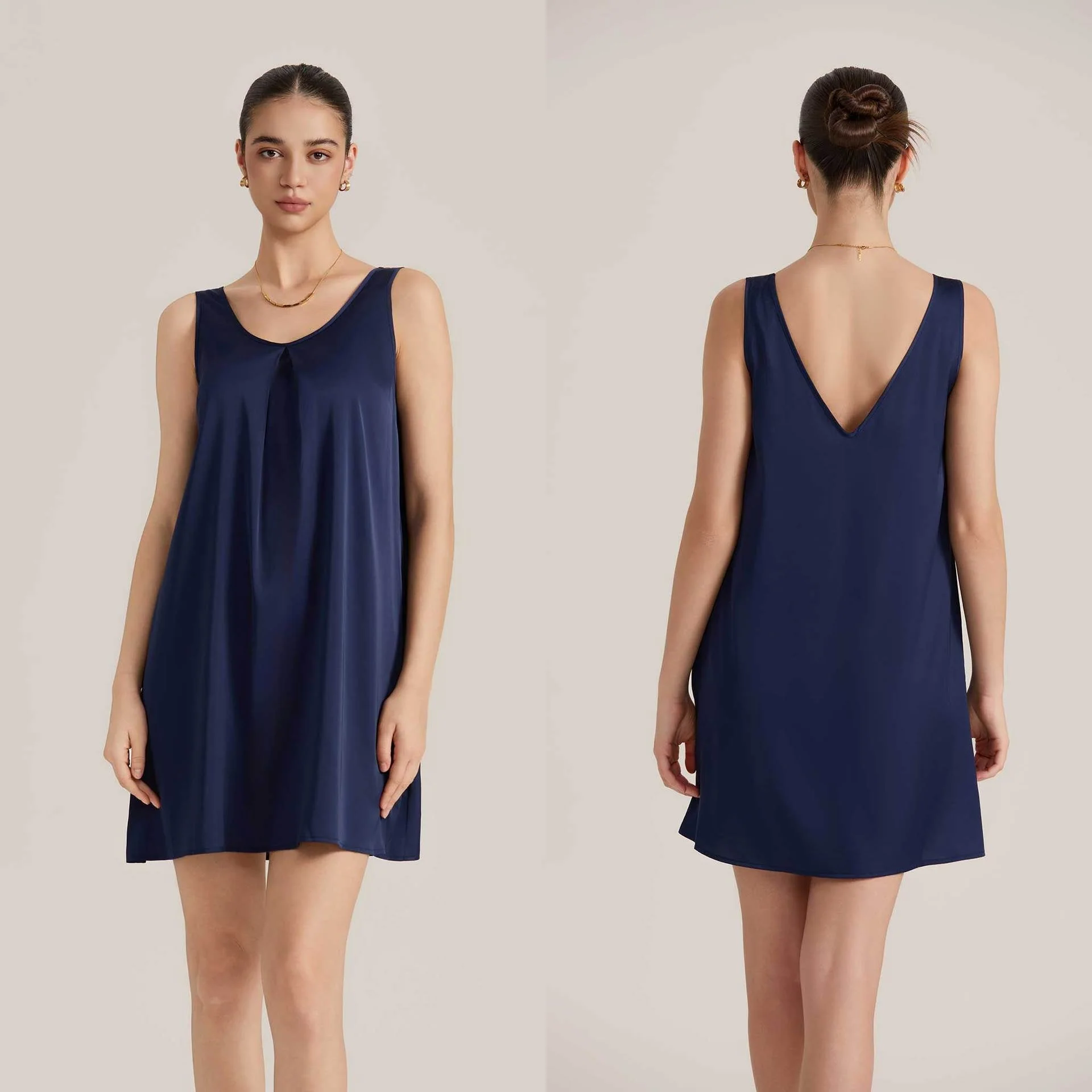 The Satin Charm | Solid Color V-Neck Sleeveless Satin Midi Sleep Dress (FD) - Image 6