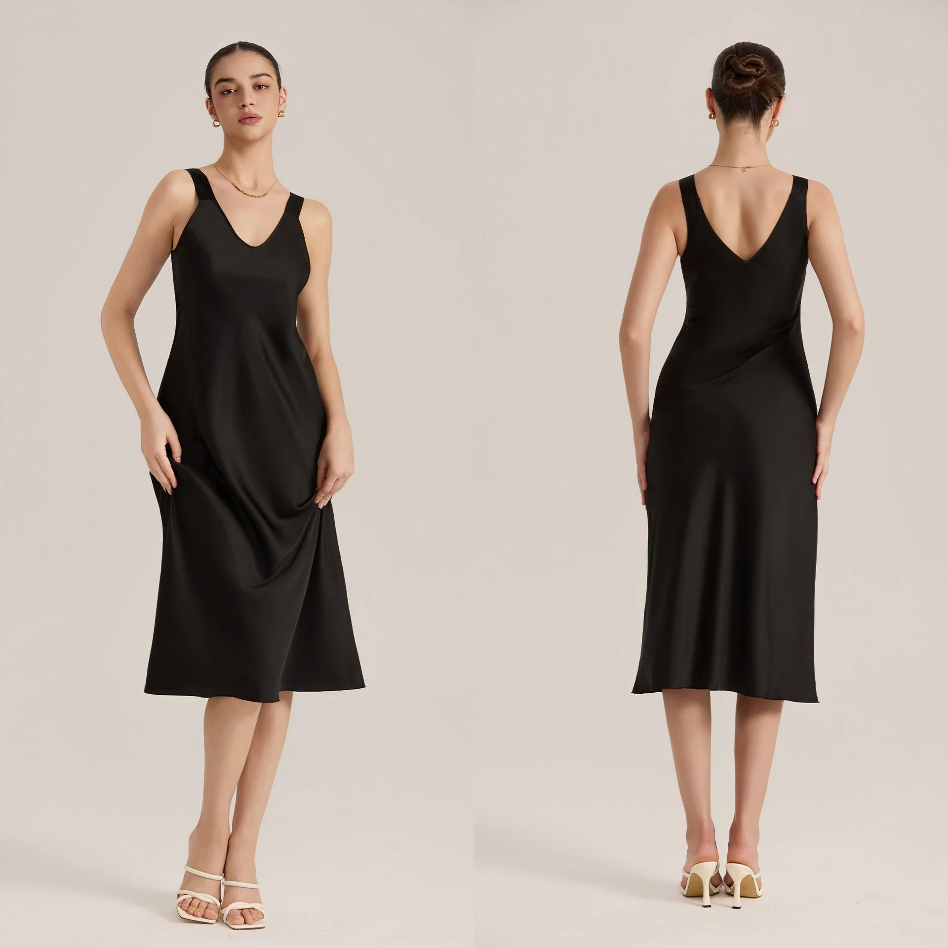 The Satin Desire | Solid Color V-Neck Sleeveless Satin Maxi Slip Sleep Dress - Image 2