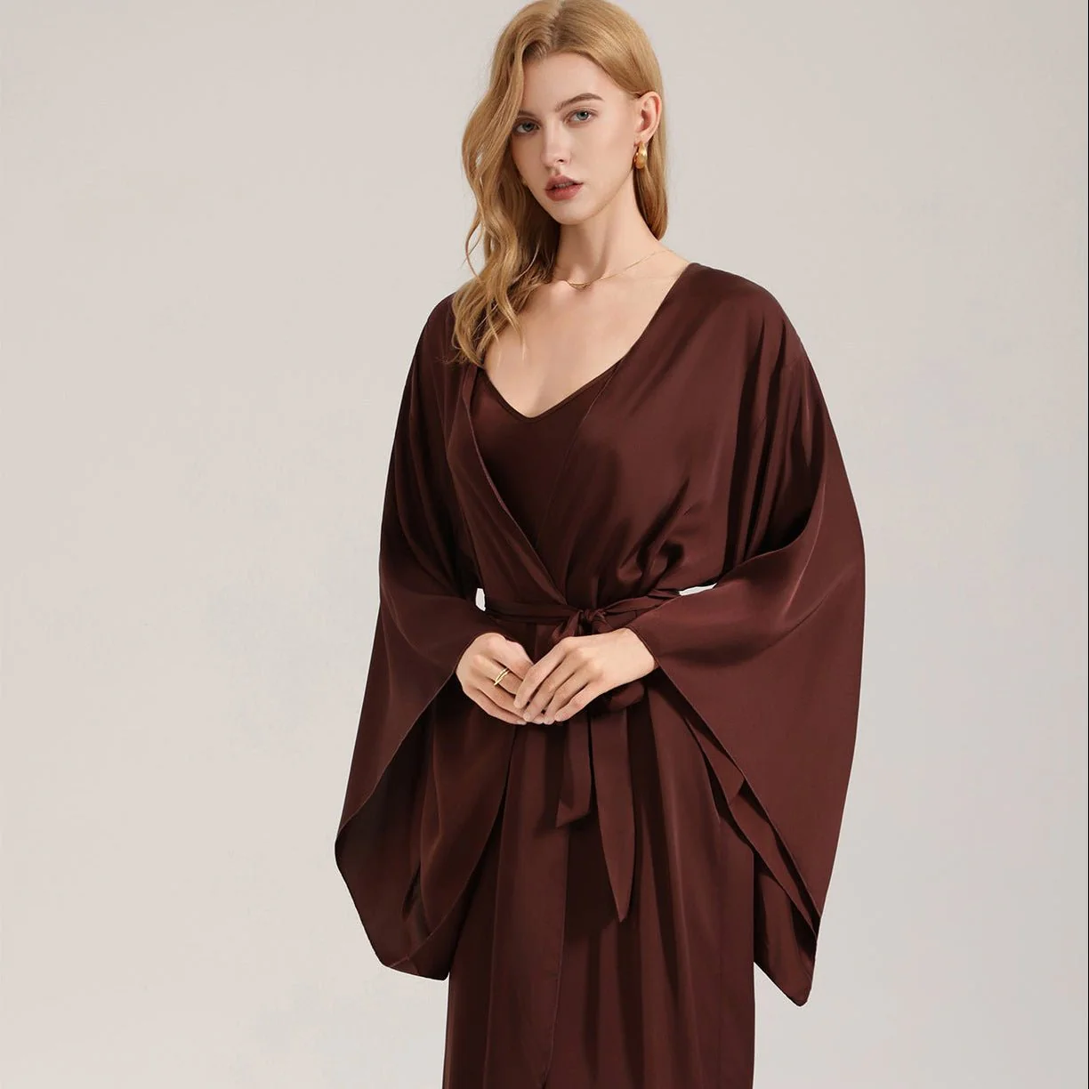 The Satin Grace | Solid Color Long-Sleeve Maxi Robe Sleepwear - Image 4